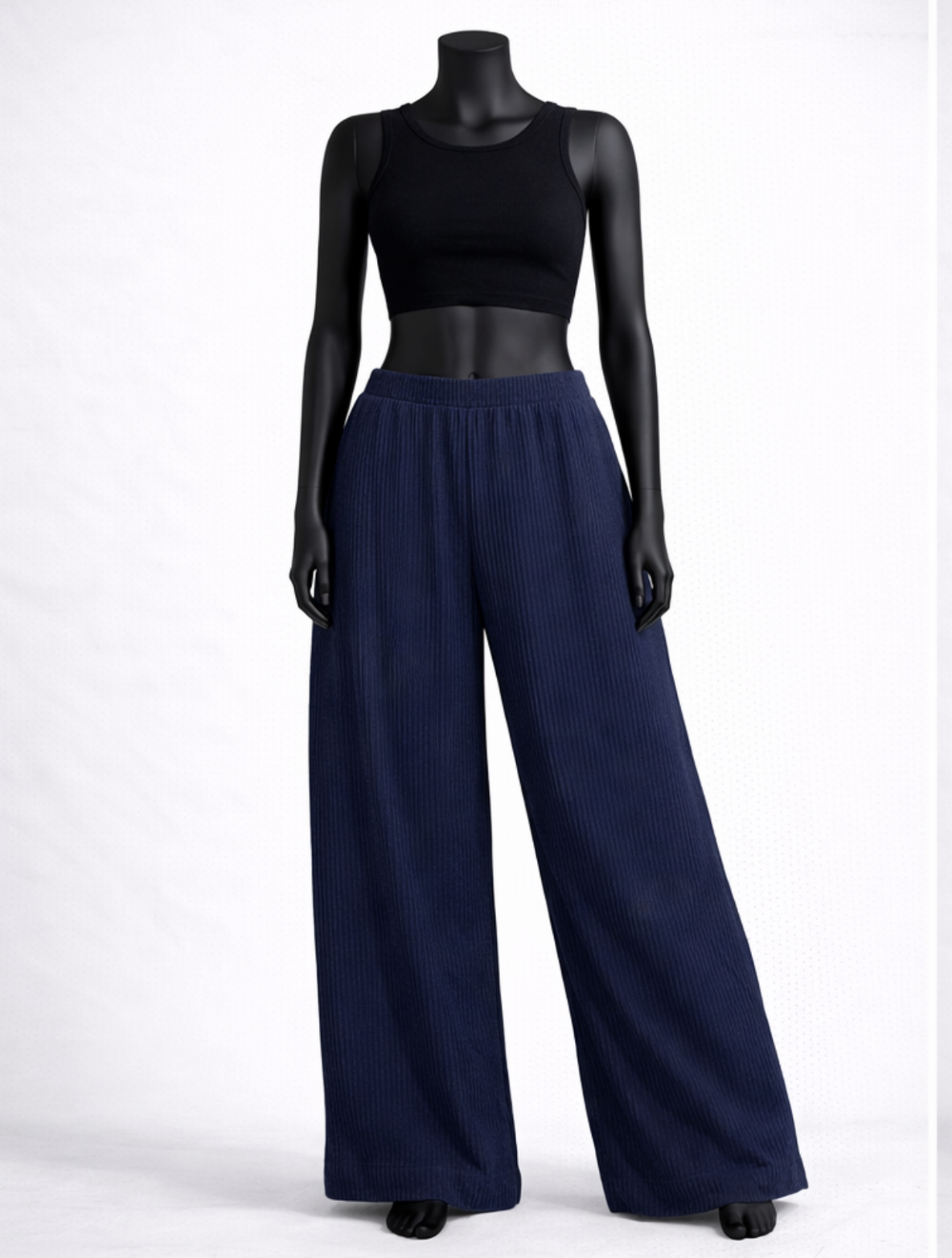 Blue Ribbed Palazzo Pants - Costumepeti