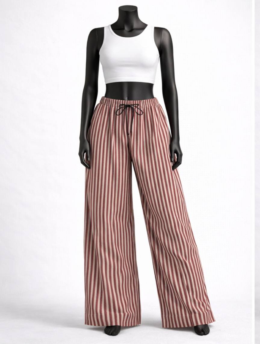 **Maroon Stripe Cotton Palazzo Pants**
