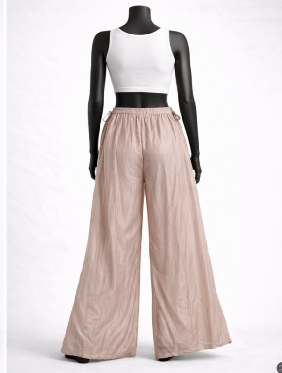Blush Pink Crinkled Palazzo Pants - Image 2