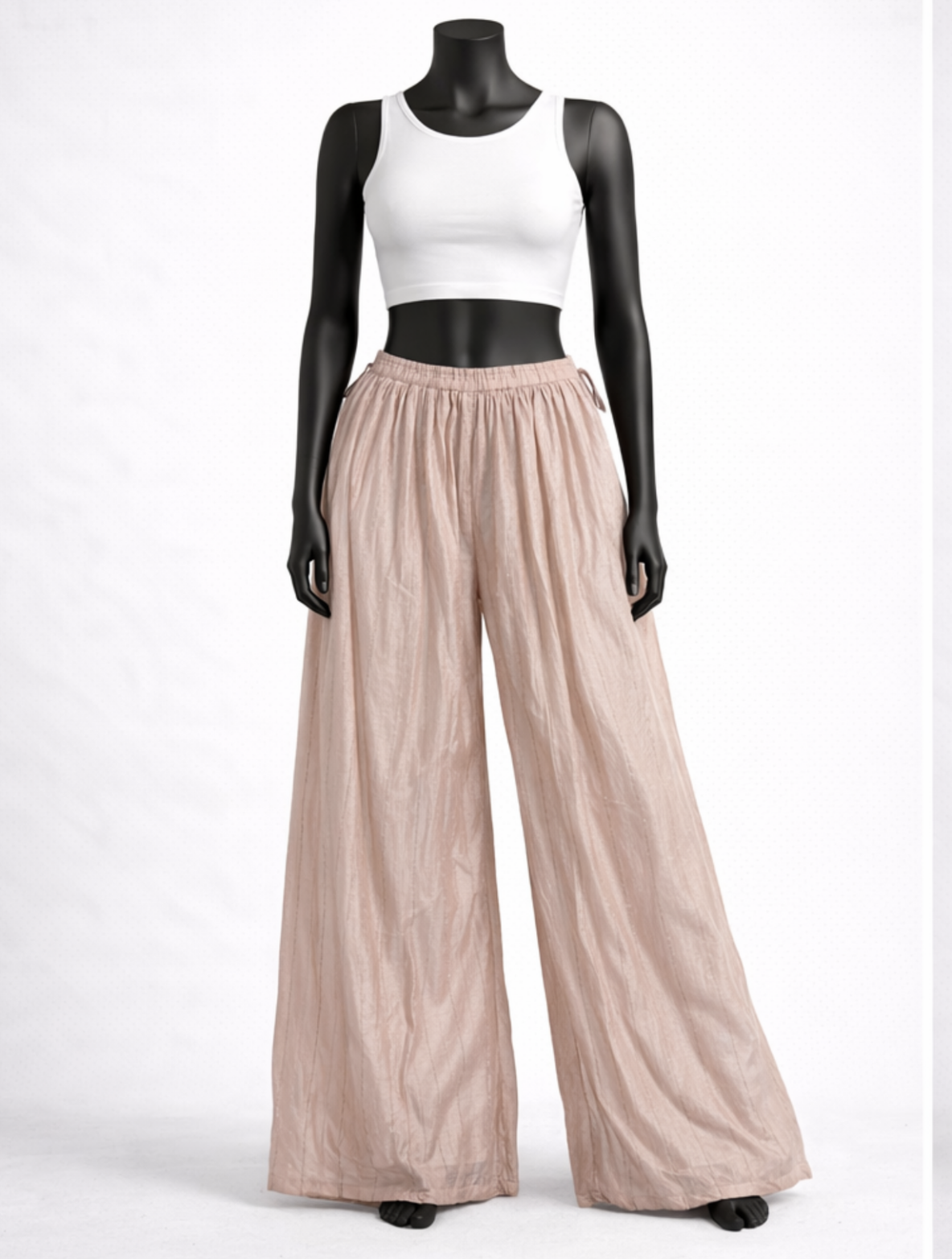 Blush Pink Crinkled Palazzo Pants - Costumepeti