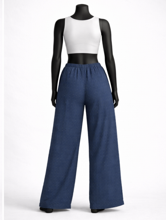 Navy Blue Dotted Cotton Palazzo Pants - Image 2