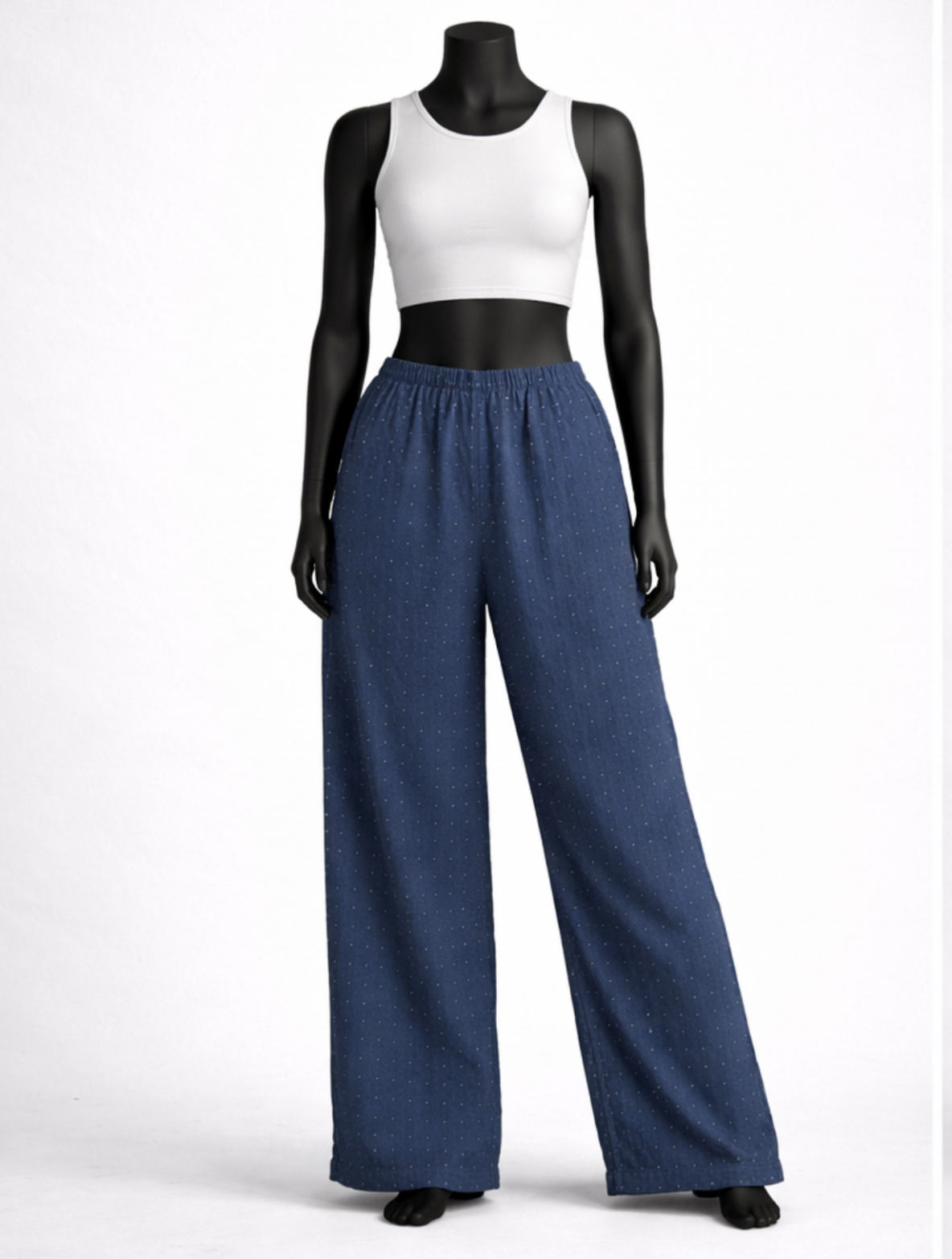 Navy Blue Dotted Cotton Palazzo Pants - Costumepeti