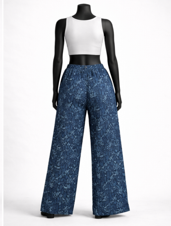 Teal Printed Cotton Palazzo Pants - Image 2