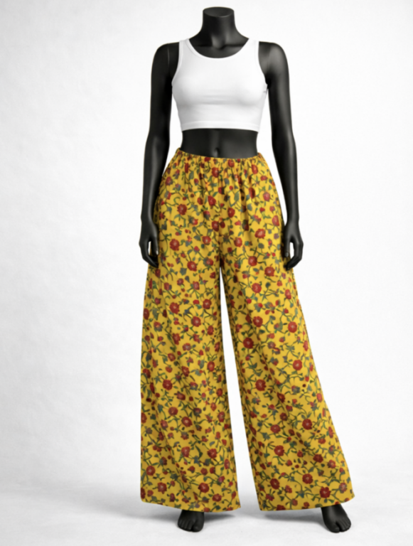Mustard Floral Straight Palazzo - Costumepeti