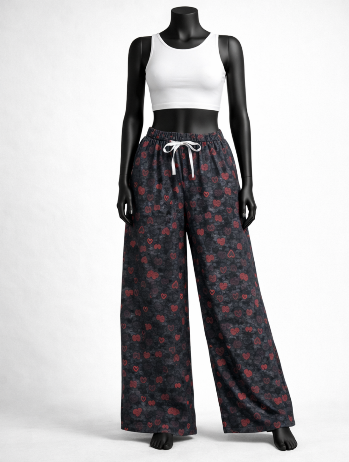 Black Heart Print Lounge Palazzo - Costumepeti