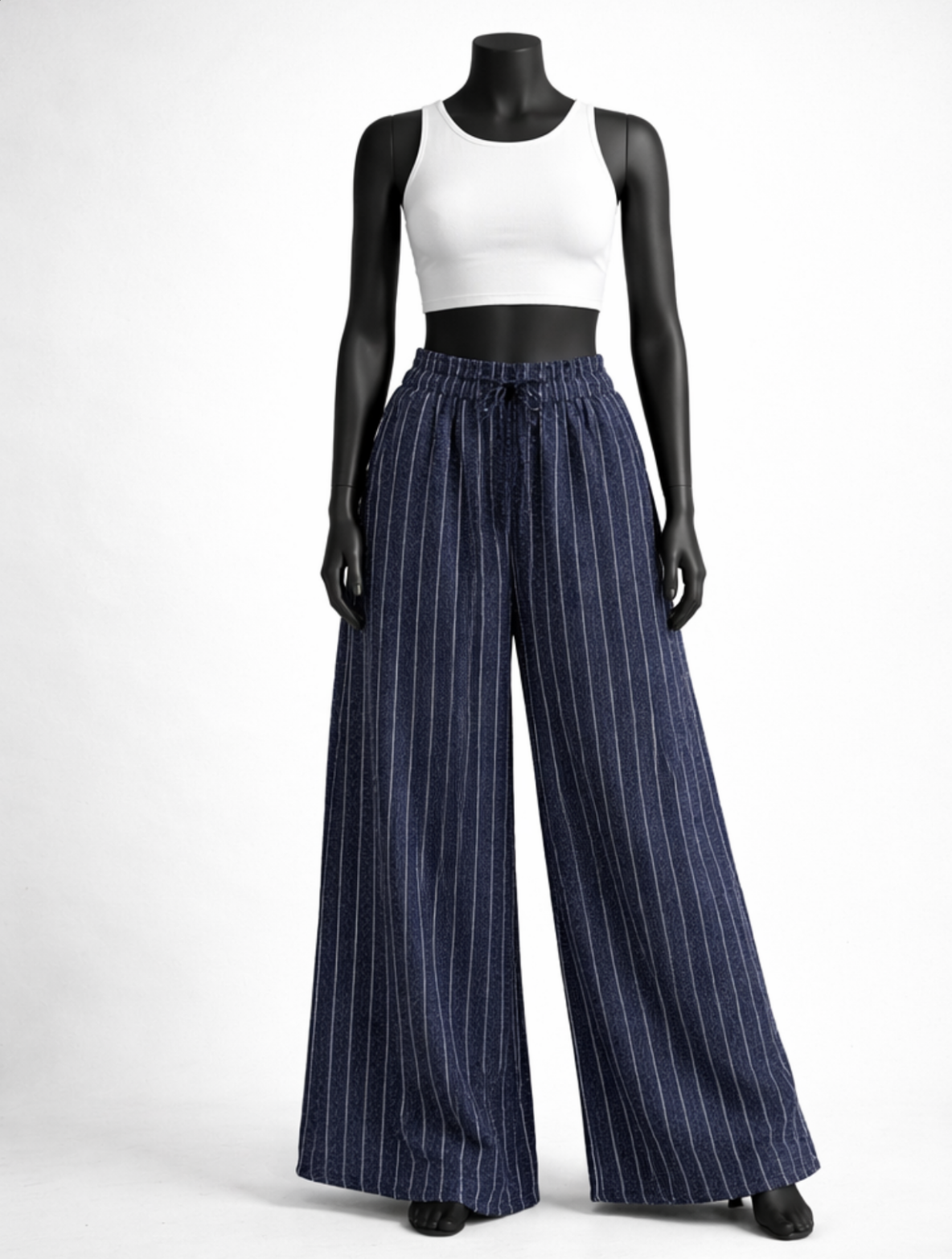 Women Navy Striped Cotton Palazzo - Costumepeti