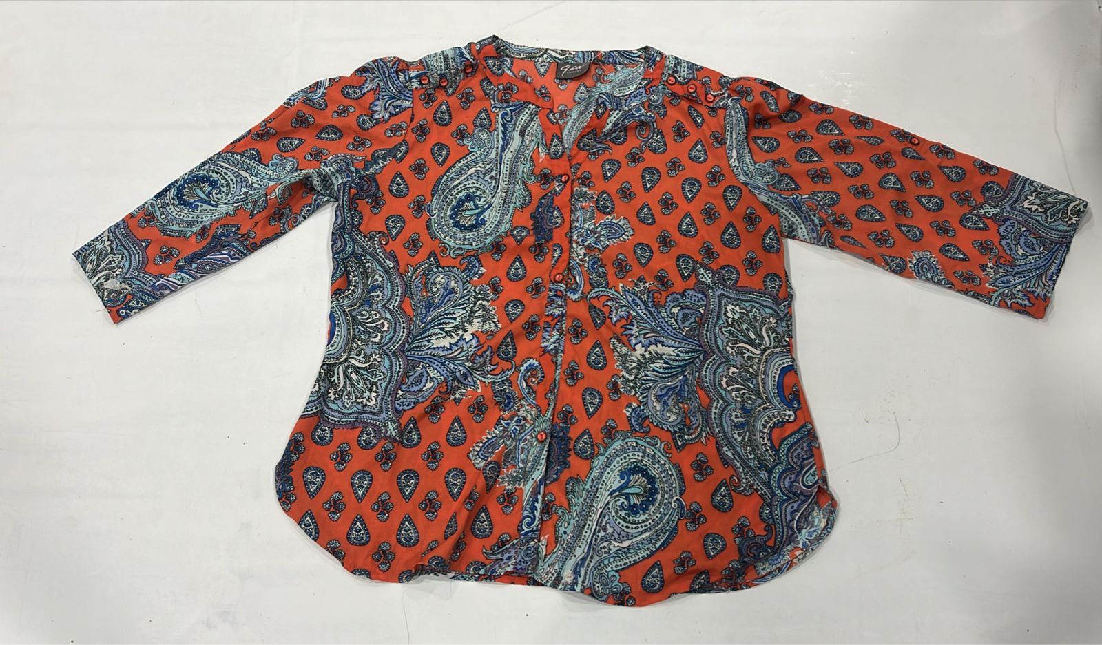 Orange Paisley Print Blouse - Image 3