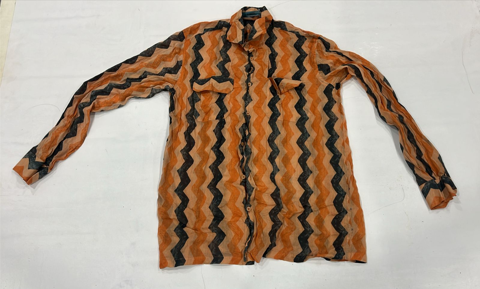 Orange & Black Zigzag Sheer Casual Shirt - Image 4