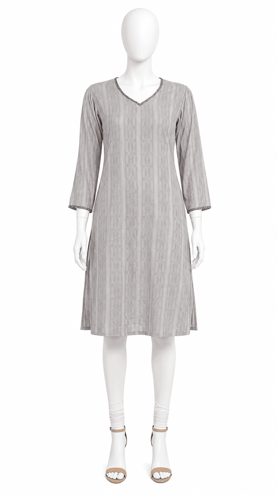 Grey Ethnic V Neck Aline Kurti