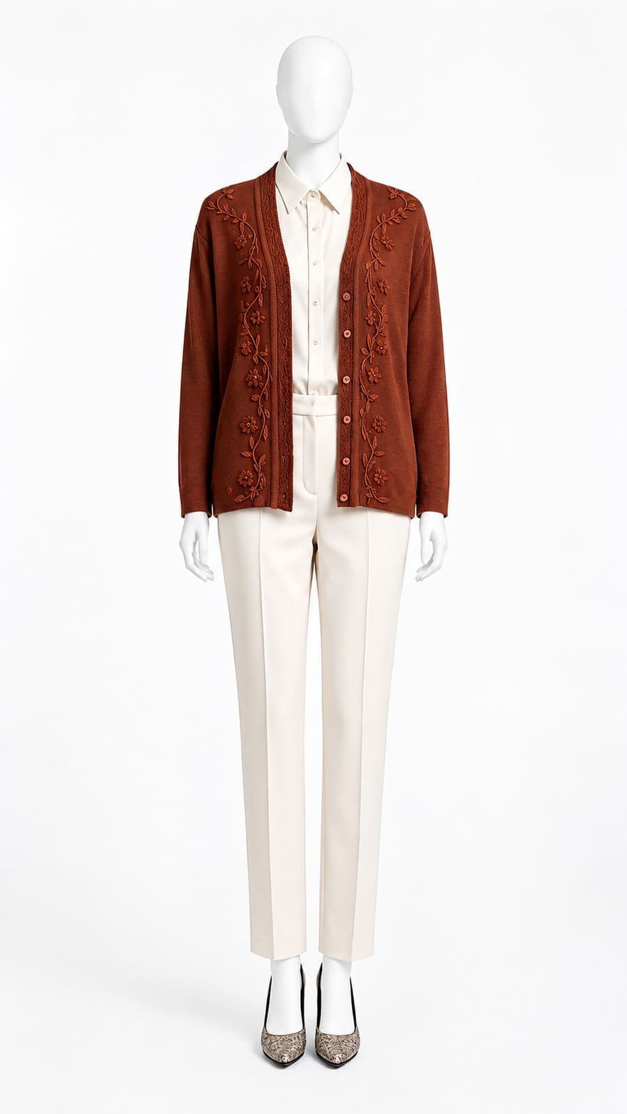 Solid Embroidered Wool Cardigan