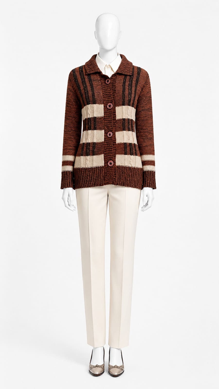 Striped Knitted Long Cardigan