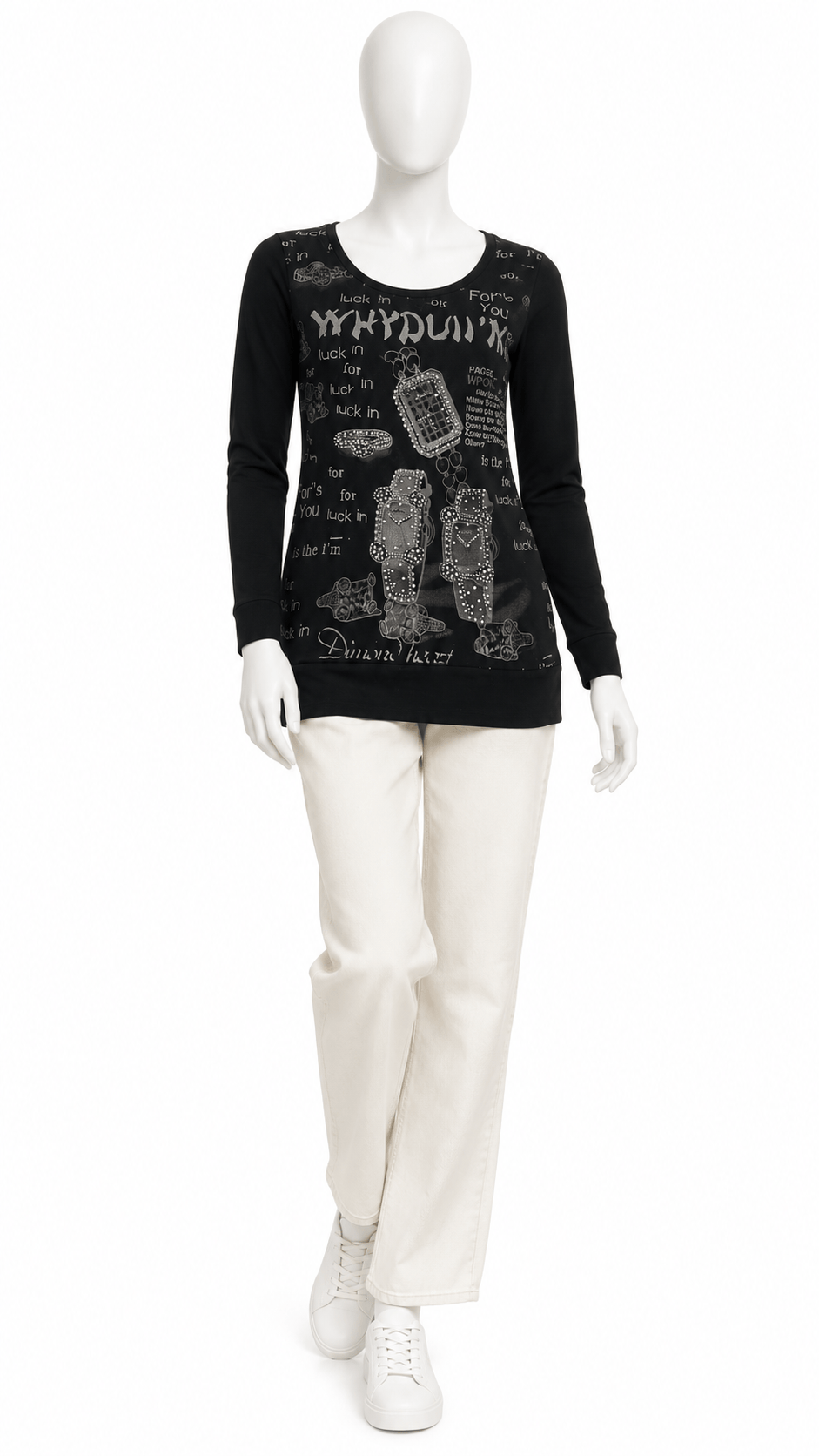 Black Printed Full Sleeve Top