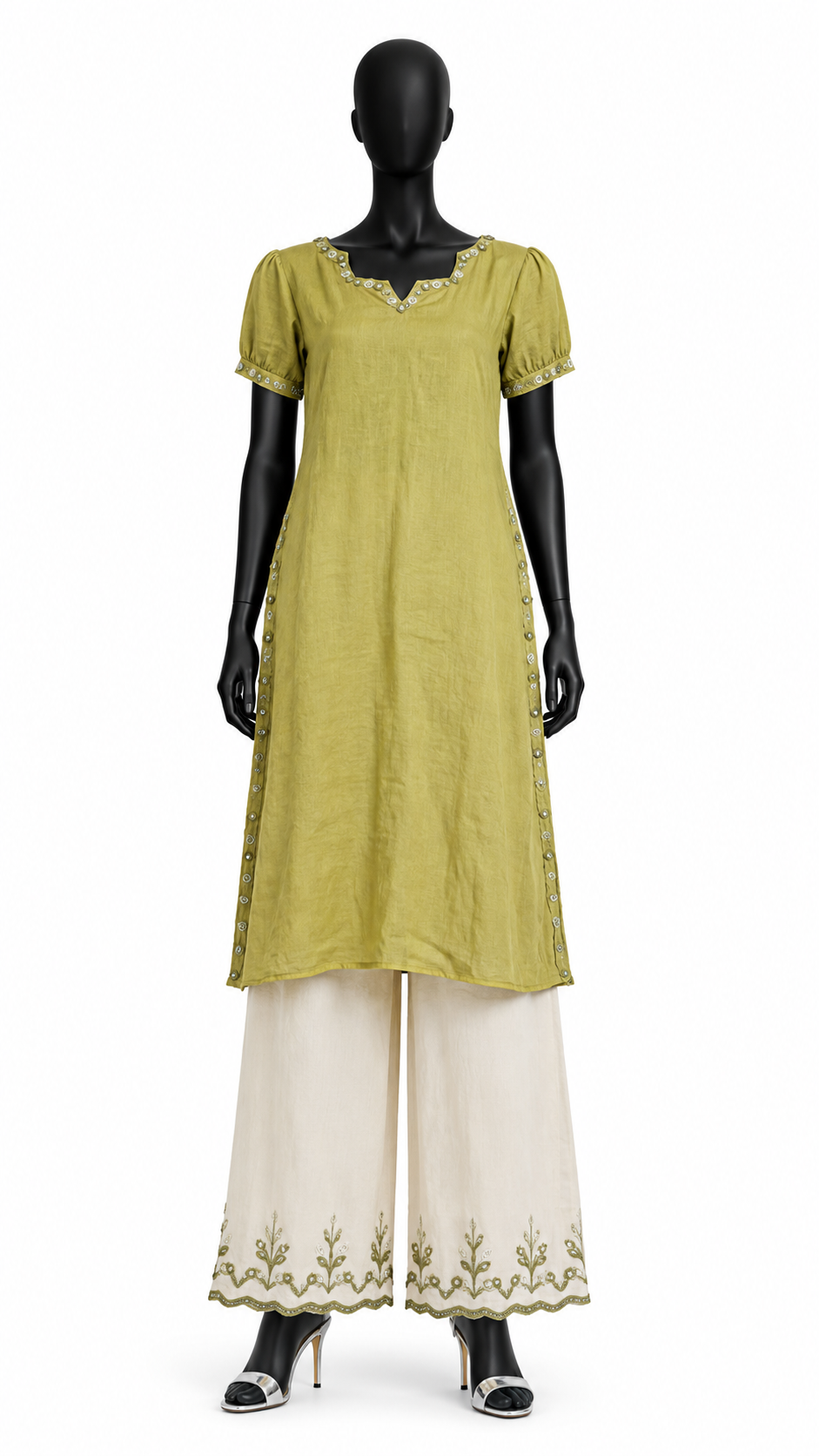 Olive Green Mirror-Work Kurta