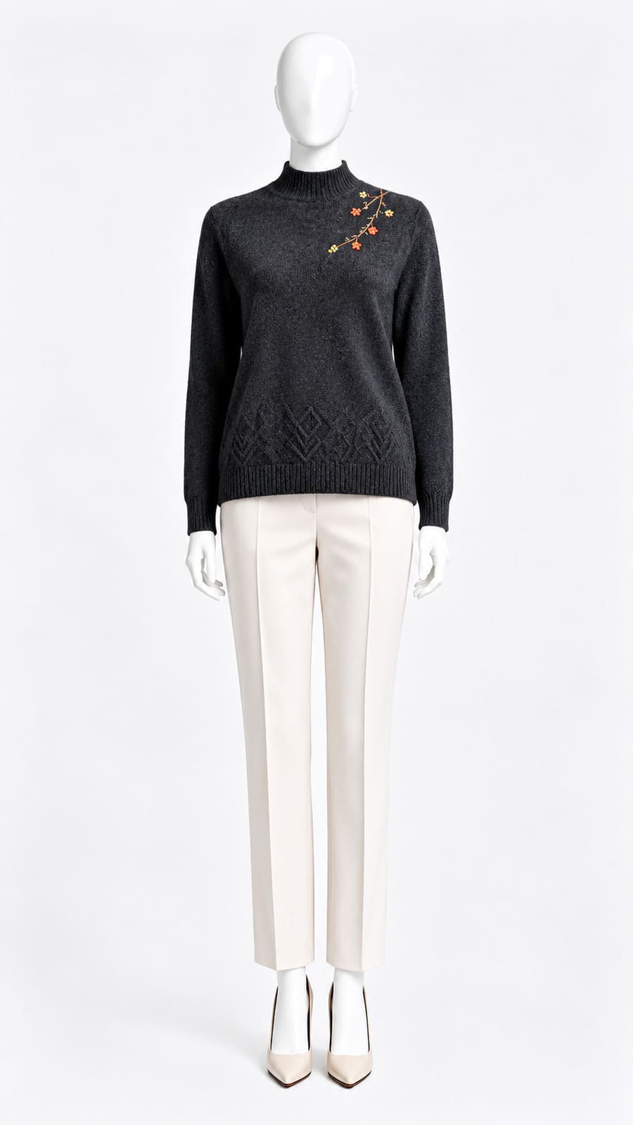 Black Embroidered High Neck Sweater