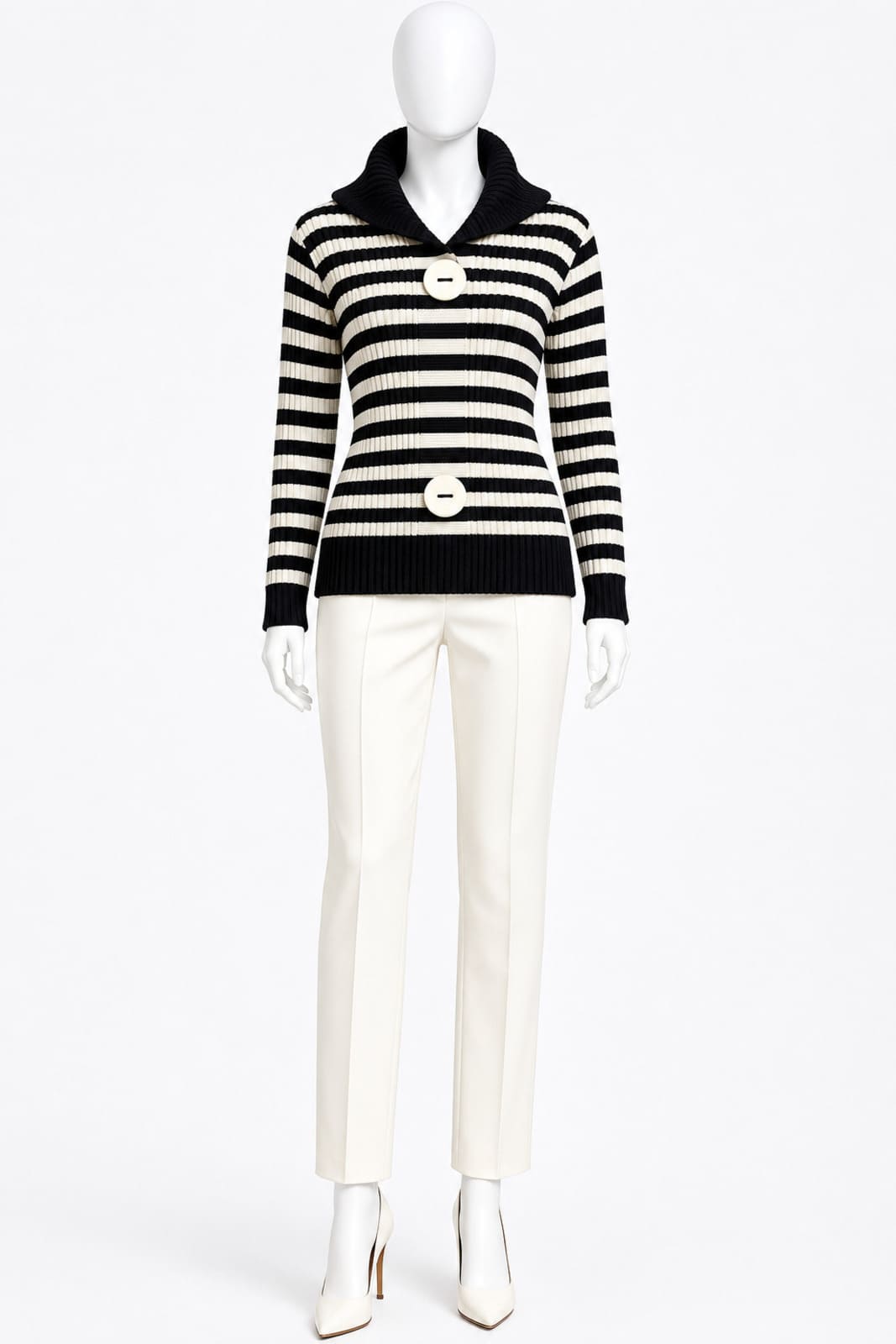 Black White Striped Hooded Knit Cardigan