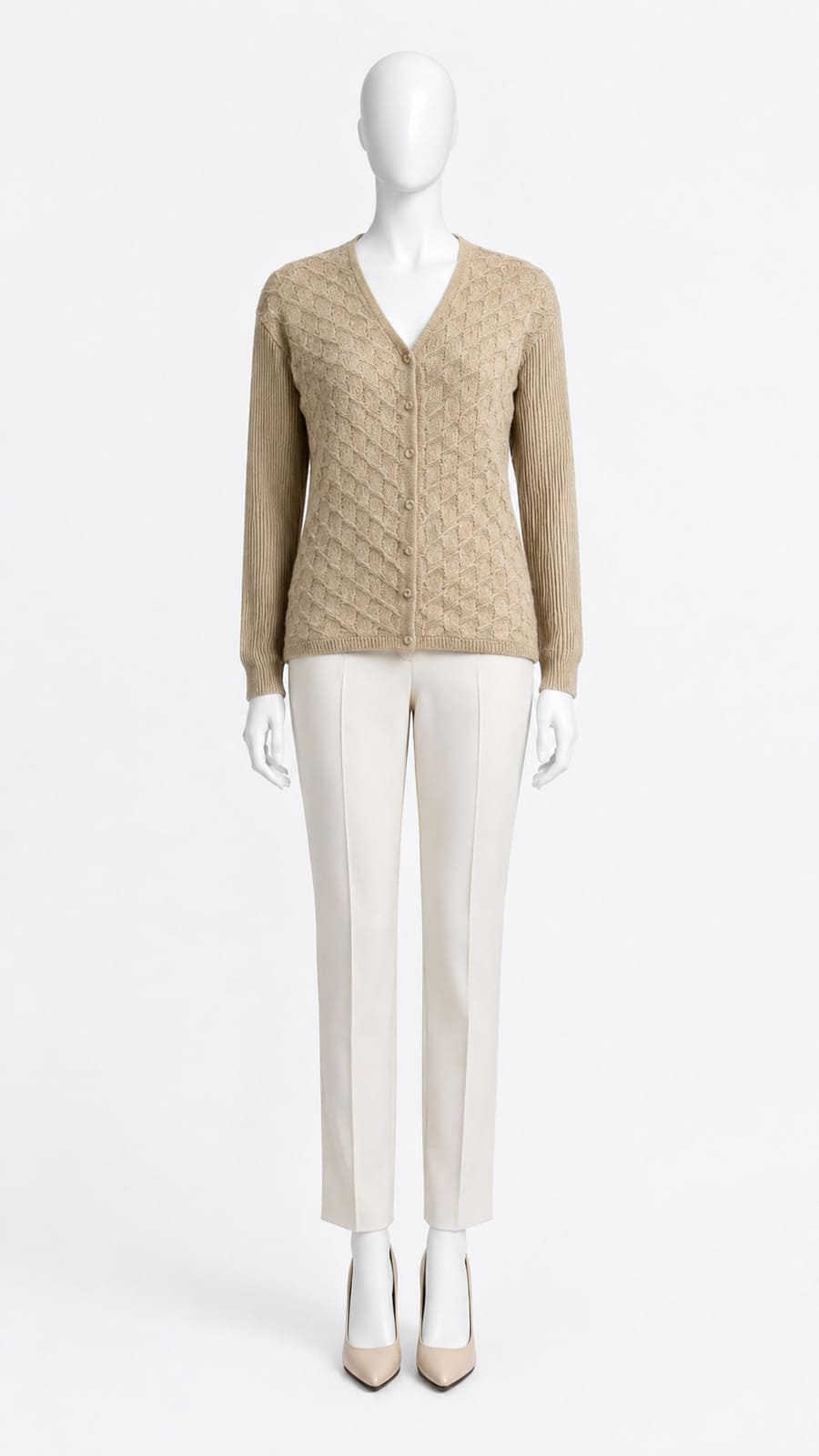 Beige Textured Knit Cardigan