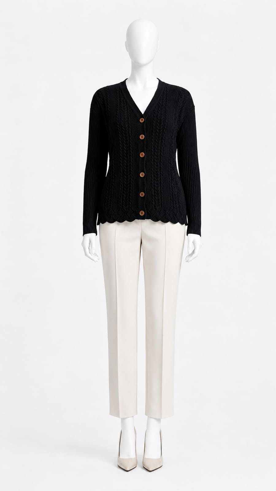 Black Cable Knit Button Cardigan