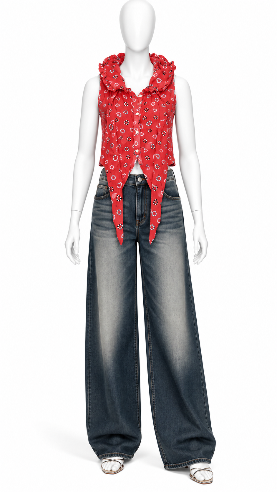 Sleeveless Printed Button Top
