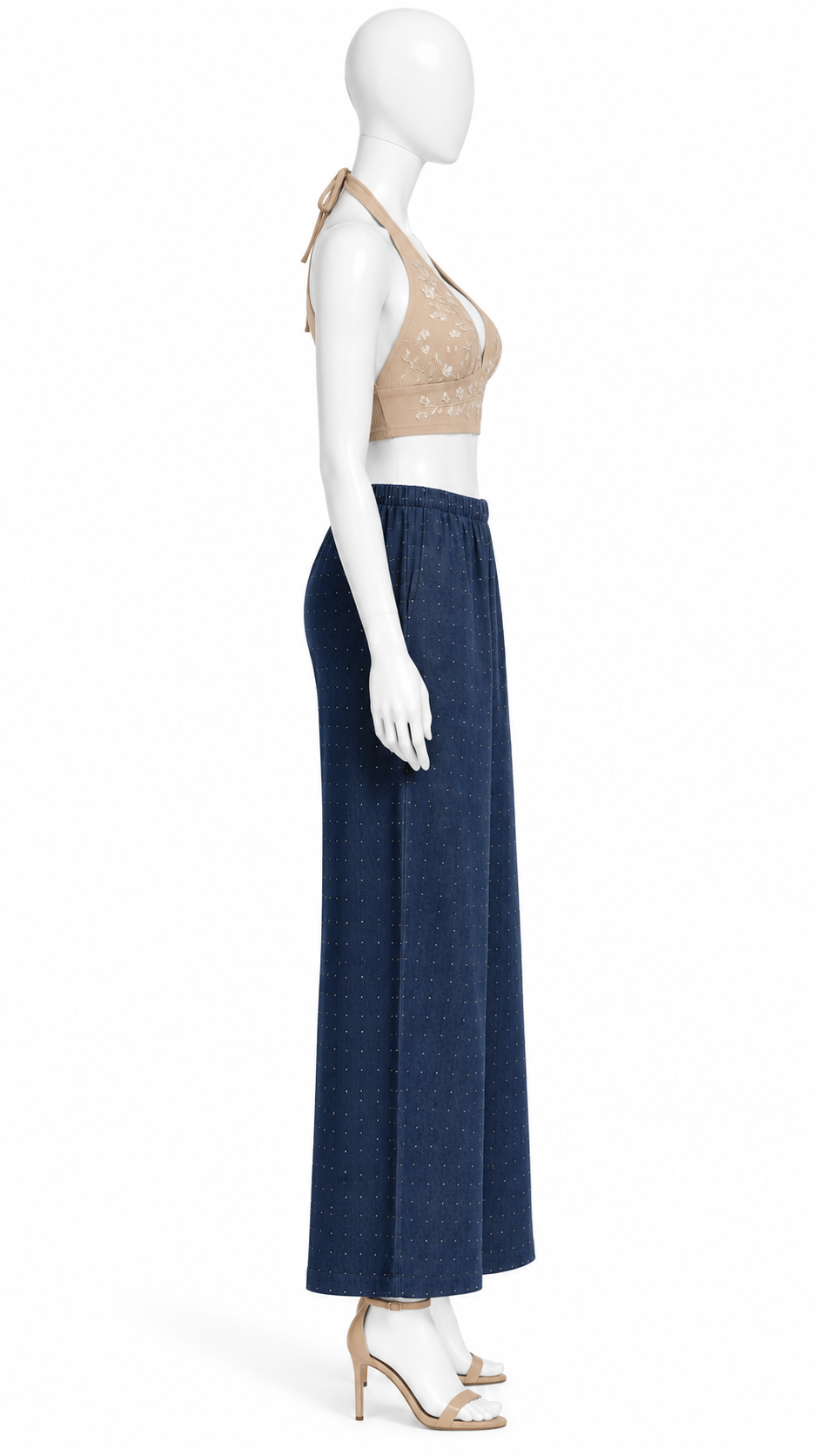 Navy Blue Dotted Cotton Palazzo Pants - Image 2