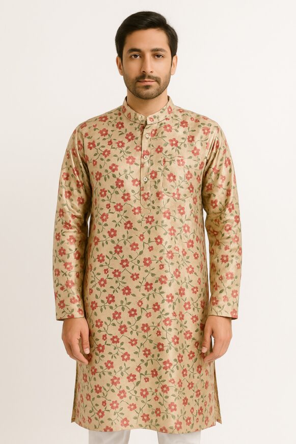 Beige Floral Kurta