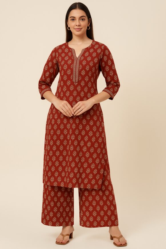 Rust Printed Kurta for women