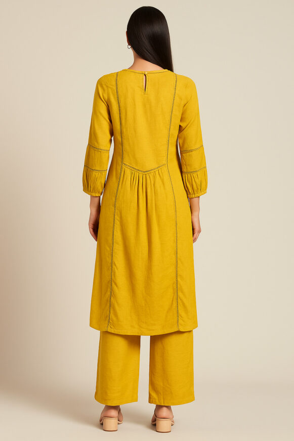 Mustard Yellow Cotton Kurta - Image 3