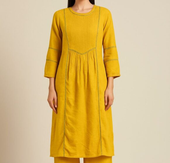 Mustard Yellow Cotton Kurta - Image 4