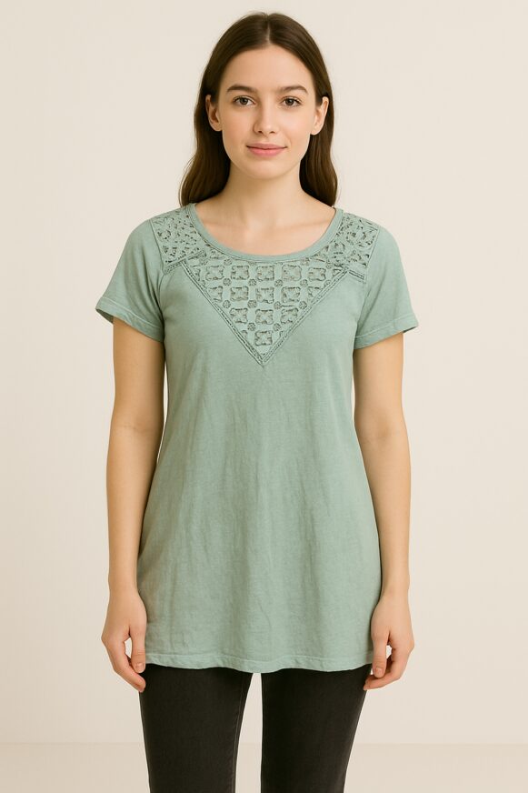 Women’s Green Crochet Panel Cotton Top