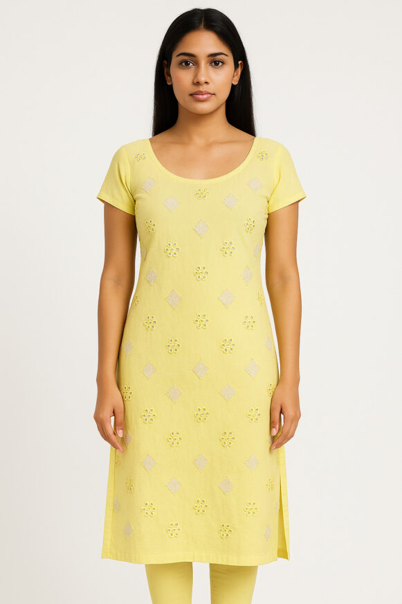 Yellow Embroidered Kurta