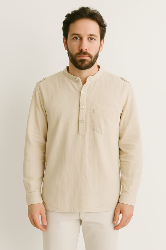 Beige Mandarin Collar Shirt