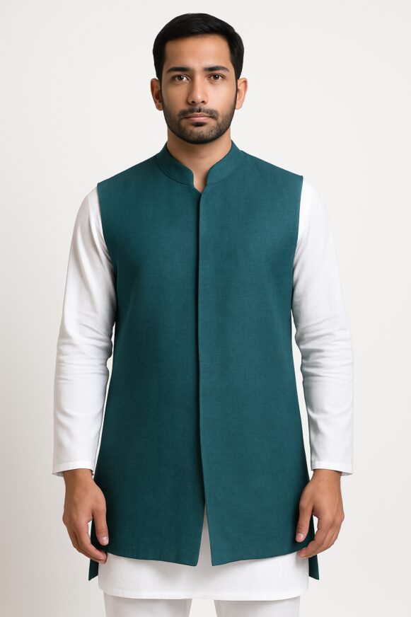 Teal Cotton Nehru Jacket