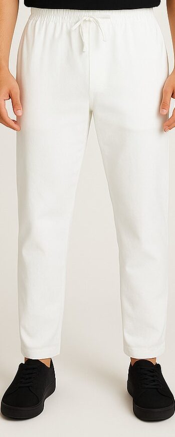 White jogger pants with drawstring waist