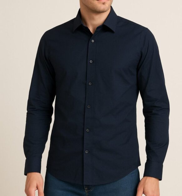 Navy Blue Slim-Fit Shirt