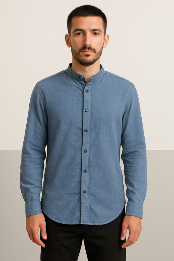 Steel Blue Mandarin Collar Shirt