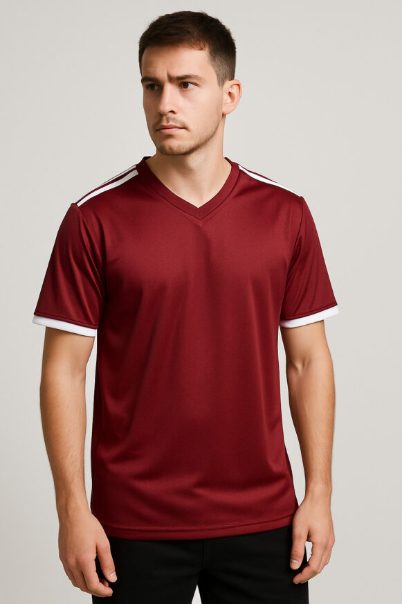 Maroon V-Neck Sports T-Shirt