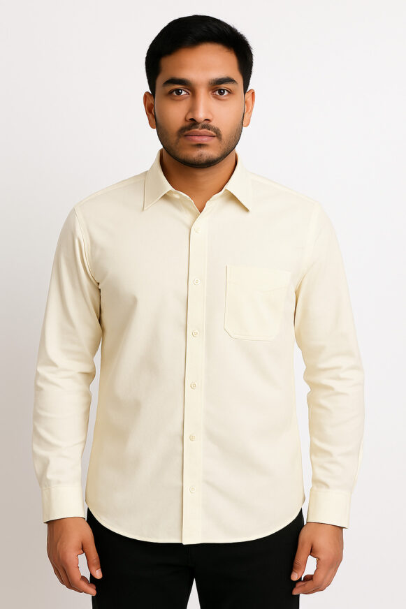 Men’s Light Cream Cotton Formal Shirt