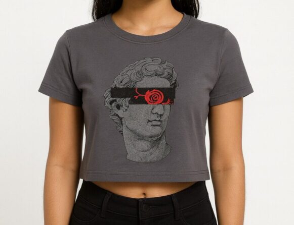 Grey David Print Crop Top_costumepeti