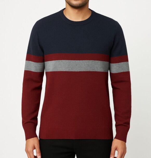 Navy-Maroon Striped Sweater