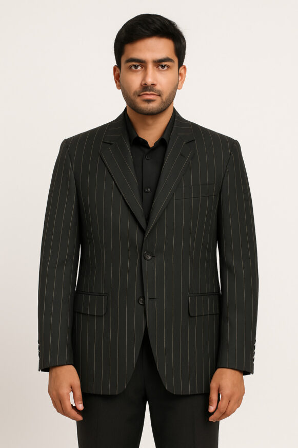 Black Pinstripe Formal Blazer for Men_costumepeti