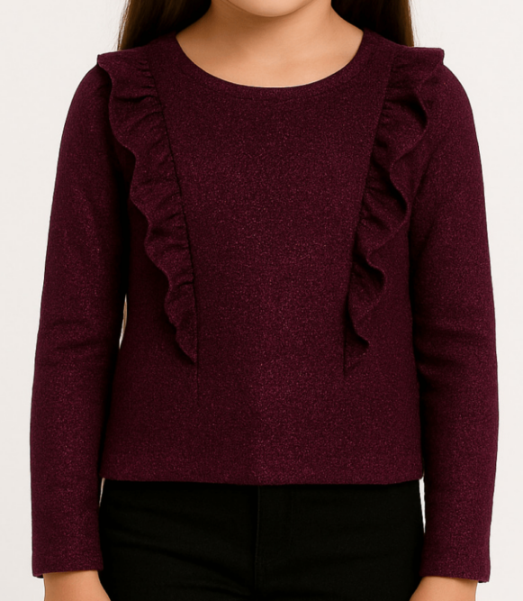 Girls’ Purple Ruffle Detail Knit Top