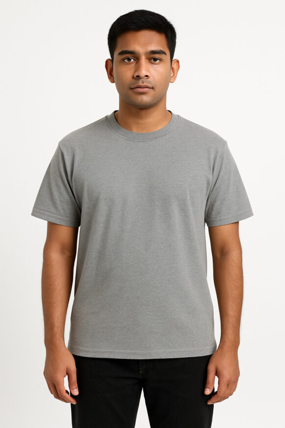 Grey Cotton Crew Neck T-Shirt for Men
