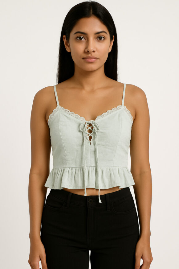 Sky blue Lace-Up Peplum Crop Top