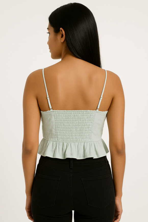 Sky blue Lace-Up Peplum Crop Top - Image 4