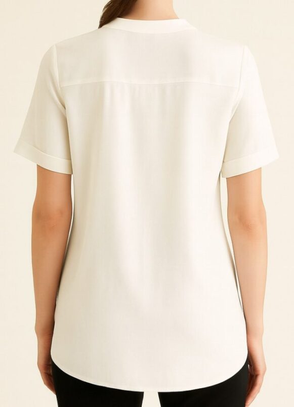 Women’s White V-Neck Pleated Tunic Top - Image 3