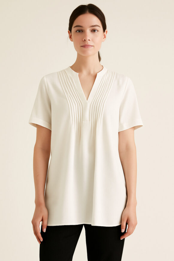 Women’s White V-Neck Pleated Tunic Top