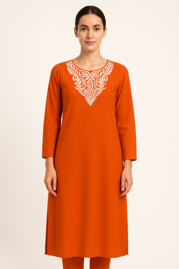 Orange Embroidered Kurta