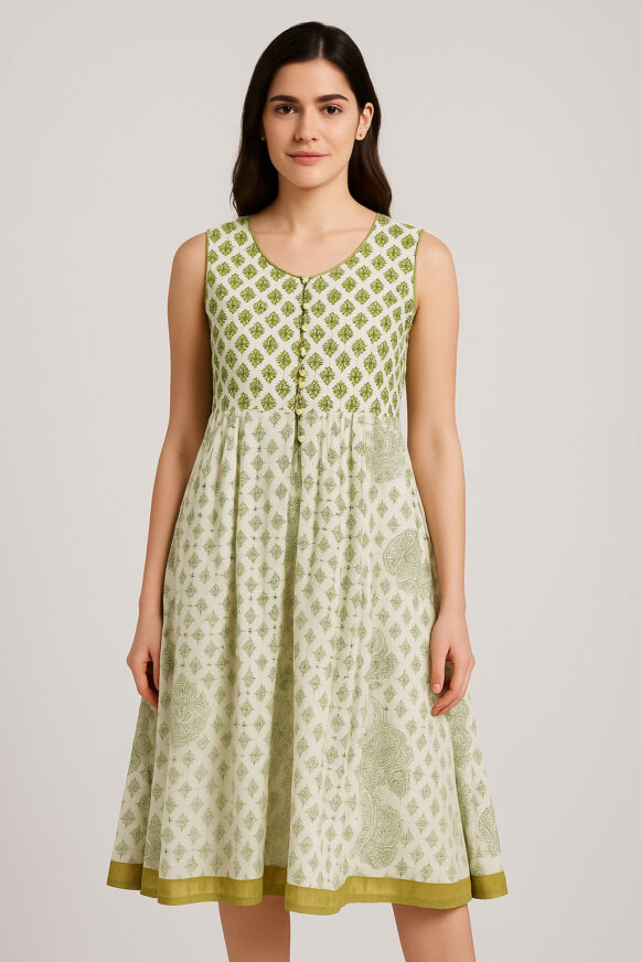 Green Sleeveless Printed Dress