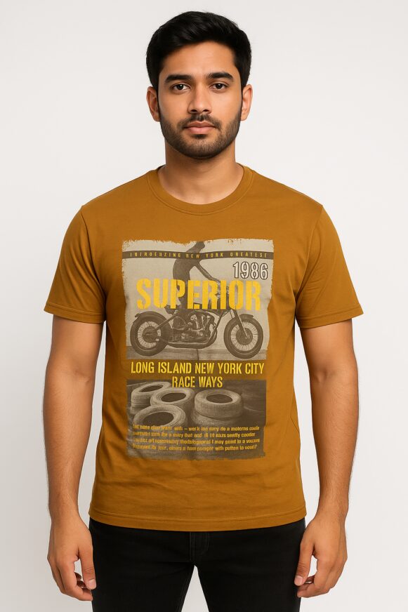 Mustard Graphic Print Cotton T-Shirt for Men