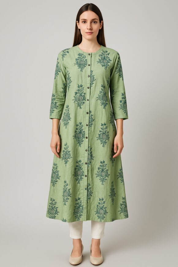 Green Handblock Print Kurta