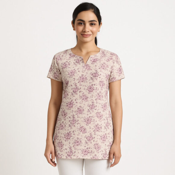 Ivory Mauve Floral Tunic
